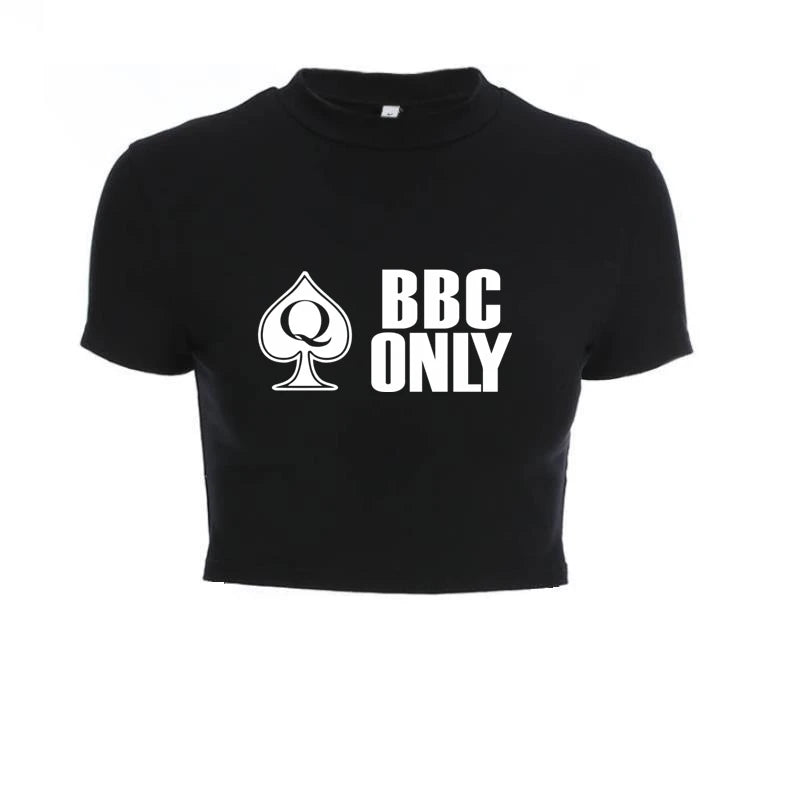 NEW Arrivals Queen of Spade BBC ONLY Summer Women Black Short T-Shirts Ladies Sexy Crop Tops Short Sleeve Bandage Tee Tops Female Shirts