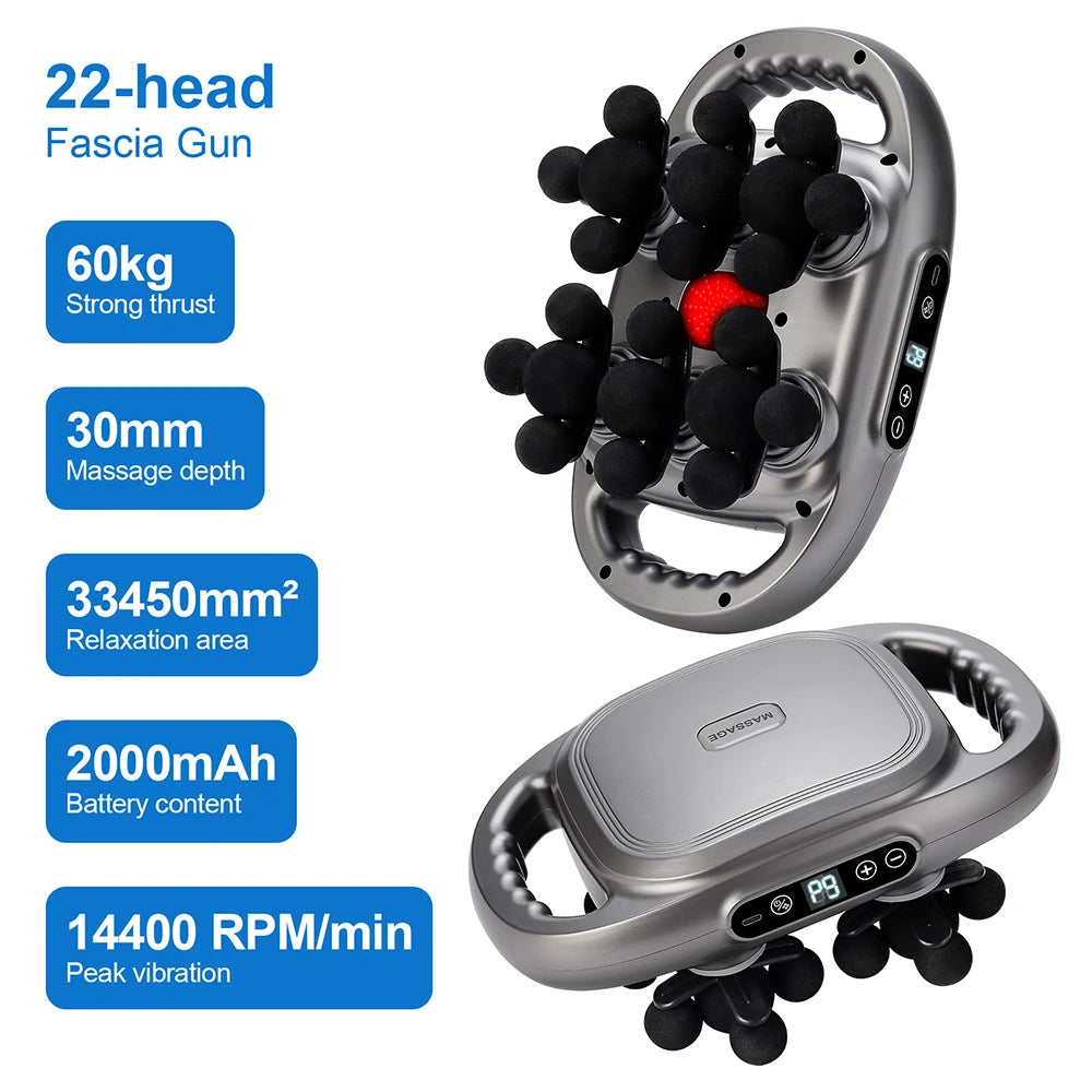 NEW Arrivals 22-Head Fascia Gun High-Frequency Vibration Body Massage Gun Back and Waist Massager Neck Shoulder Massager Muscle Massage Relaxation Accessories Health Care Supplies