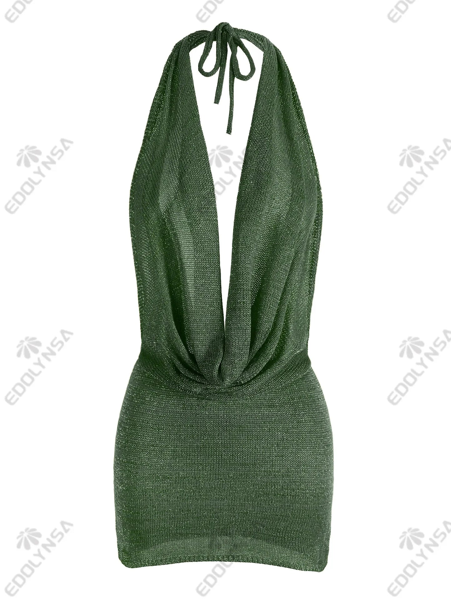 NEW Arrivals 9 Colors Sexy Stacked Deep V Neck Bright Silk Backless Knit Beach Mini Dress Women Summer Vacation Dresses (Belt not included)K145 Girls Sexy Mini Dress
