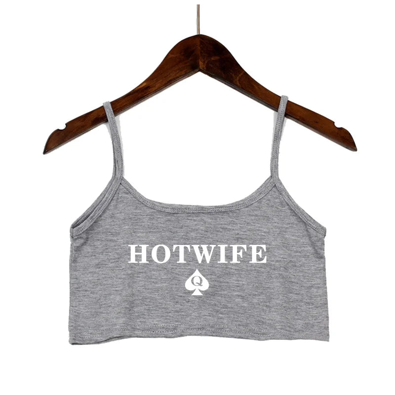 NEW Arrivals Fashion Women's Sexy Elastic Cotton Camis HOT WIFE-PROUD TO BE A HOTWIFE Female Sexy Crop Top Sleeveless Short Girls Tank Top Beach Bar Women Summer Streetwear Clothes