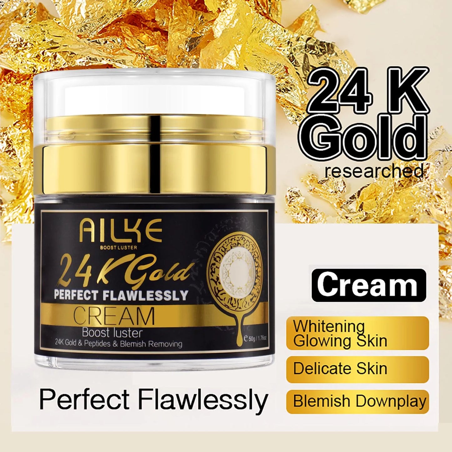 NEW Arrivals AILKE Korean Set 24K Gold Flawlessly Skin Care Range, Skin Whitener, Reduce Dark Spots, Melanin, Wrinkles, Moisturize, For Women & Men Skin Care Supplies