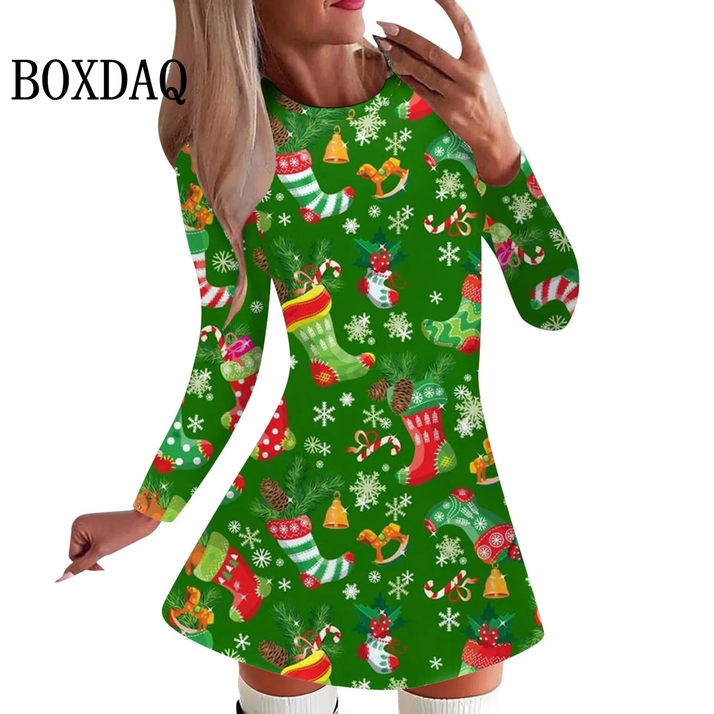 NEW Arrivals Christmas New Year Eve Elk Dress S-3XL 5 Types Women Christmas Snowflake Dress Winter Warm Long Sleeve A-Line Mini Dresses Xmas Holiday Party Clothes Ladies Streetwear Girls Casual Fashion Clothing Supplies