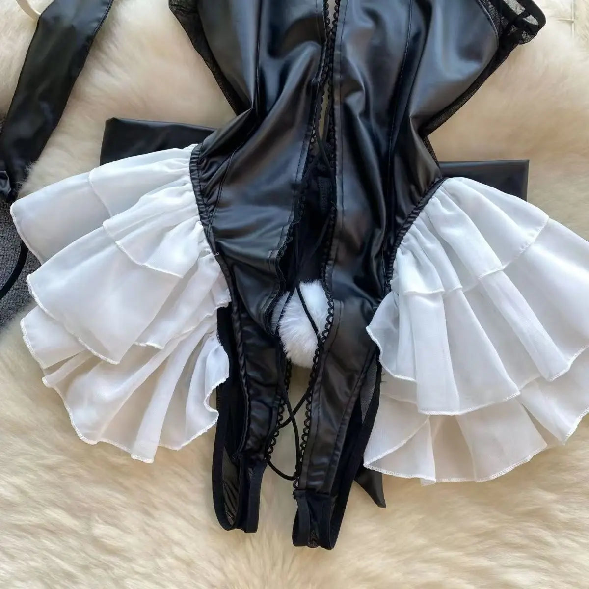NEW Arrivals Bunny Role-Play Women's Nightwear Lady's Secret Clothing Halter Patchwork Bodysuit Erotic Lingerie Sexy Black Playsuit Bodycon