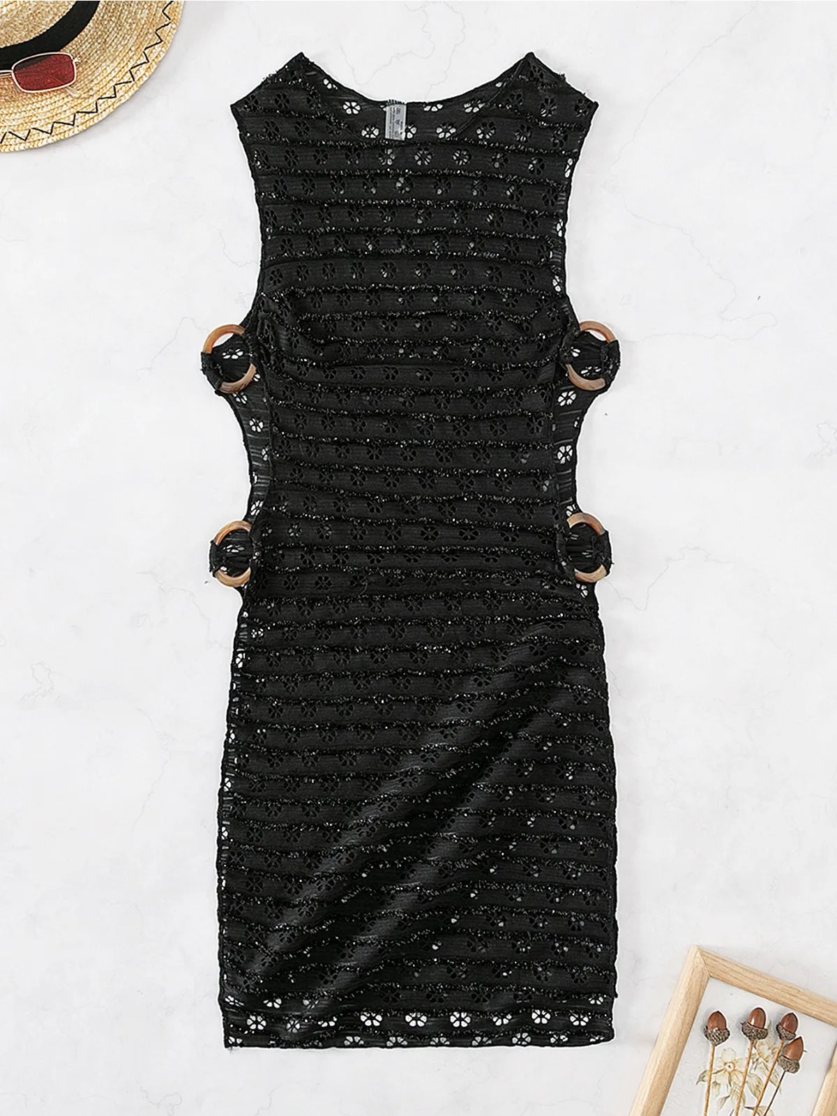 NEW Arrivals Sexy Black Sleeveless Mesh Cover-Ups Swimsuit for Women Ladies New Solid Color Black Strapless Bikini Beach Vacation Perspective Swimwear Girls Bathing Wear