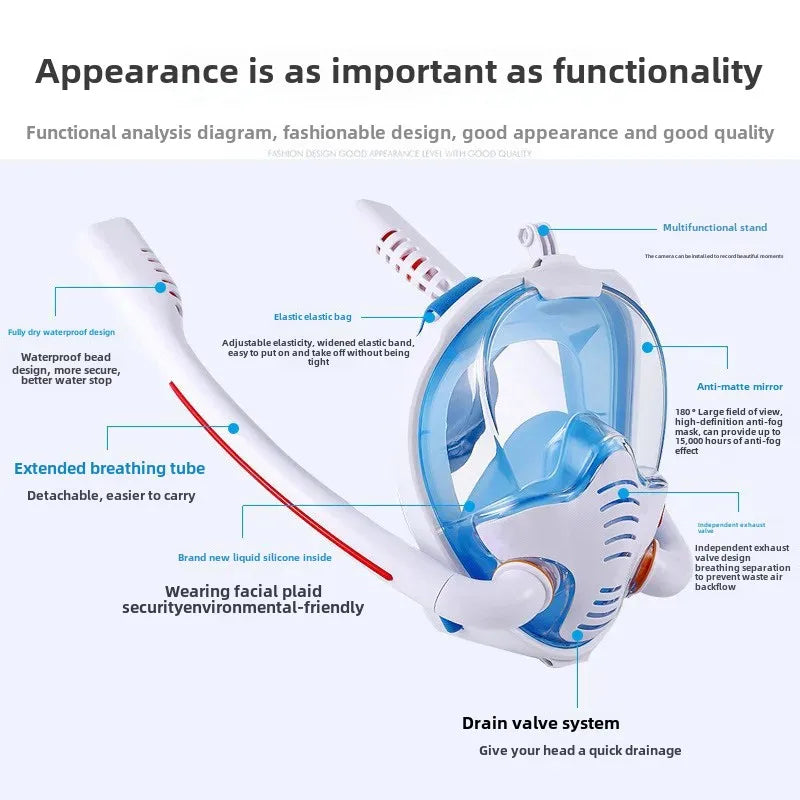 NEW Arrivals S-XL Size Full Face Professional Dive Snorkeling Dry Style Silicone Diving Mask Dual Tube Adult And Children Swimming Water Pool Beach Underwater Accessories Sports Supplies