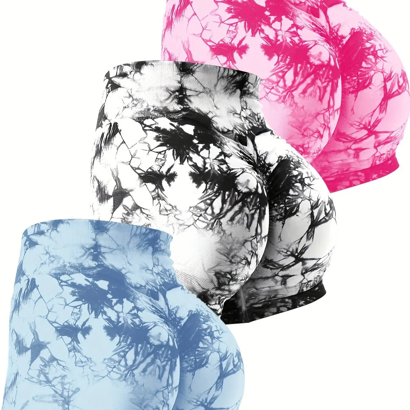 NEW Arrivals 3PCS Set Women High Waist Seamless Tummy Control Yoga Shorts - Sporty Tie Dye, Breathable Fitness Outdoor Running Hiking Gym Girls Sexy Sports Apparel Supplies