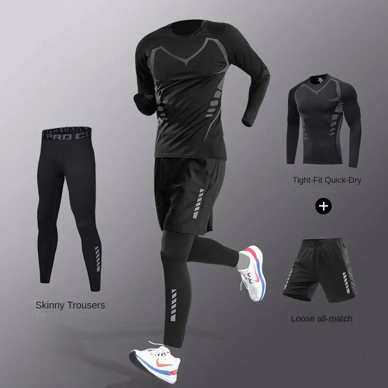 NEW 7PCS Set S-3XL(100Kg+) Plus Size Men's Ice Fiber Quick-Dry Four Seasons Outdoor Running Fitness Full Set/Suit Tracksuit For Marathon, Training Cycling, Jogging, Gym Sweatpants Sports Clothing Supplies