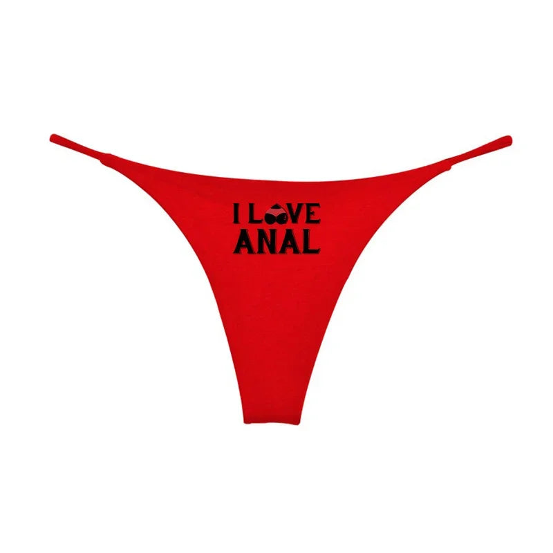 NEW Arrivals 4 Colors *I LOVE ANAL* Double Layer Thin Strap Thong for Women Cute Cotton Underwear Seamless Ladies Girl G-String Panties Gift for Her