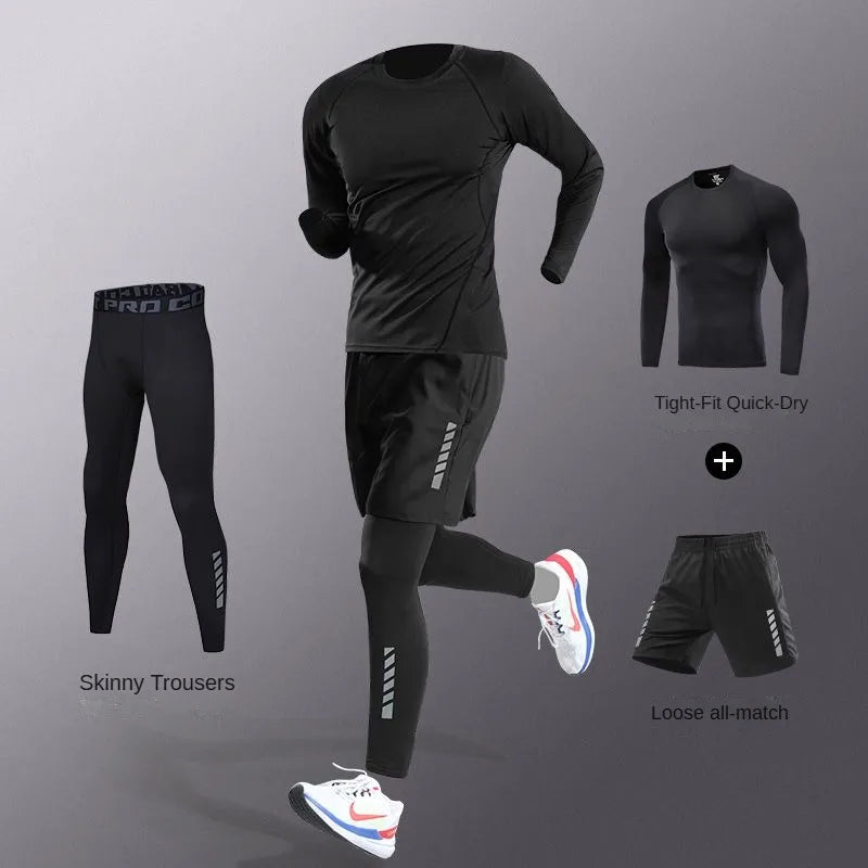 NEW 7PCS Set S-3XL(100Kg+) Plus Size Men's Ice Fiber Quick-Dry Four Seasons Outdoor Running Fitness Full Set/Suit Tracksuit For Marathon, Training Cycling, Jogging, Gym Sweatpants Sports Clothing Supplies