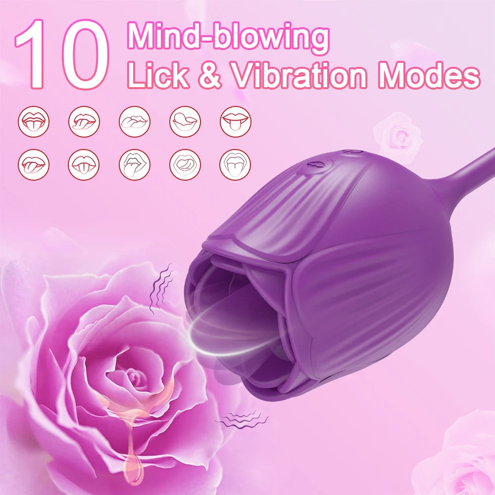 Rose Vibrator for Woman Tongue Licking Clitoral Stimulator Thrusting G Spot Dildo Clit Nipple Licker for Women Goods Sexy Toys