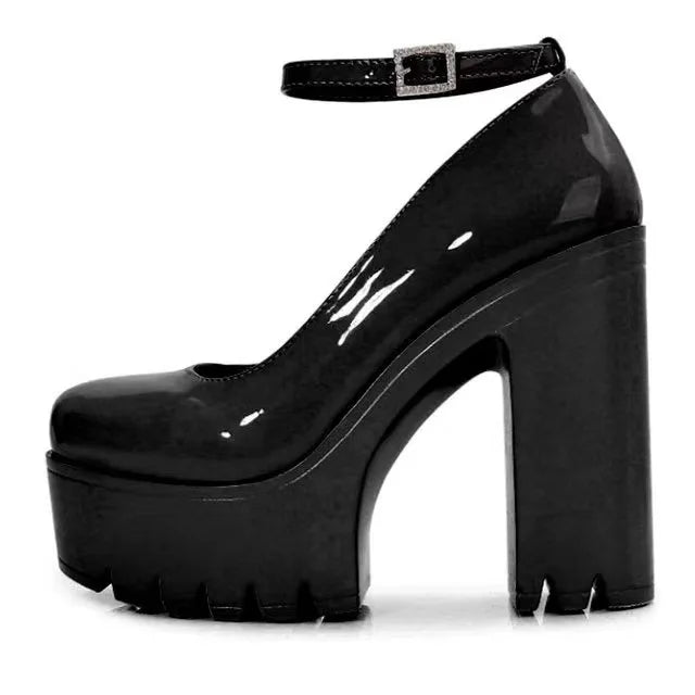 NEW Arrivals Black/White Sexy Thick-Soled Single Shoes Women's 14CM High Heels European American Fashion Buckle Women's Platform Heels Pumps Bridal Shoes Footwear Accessories
