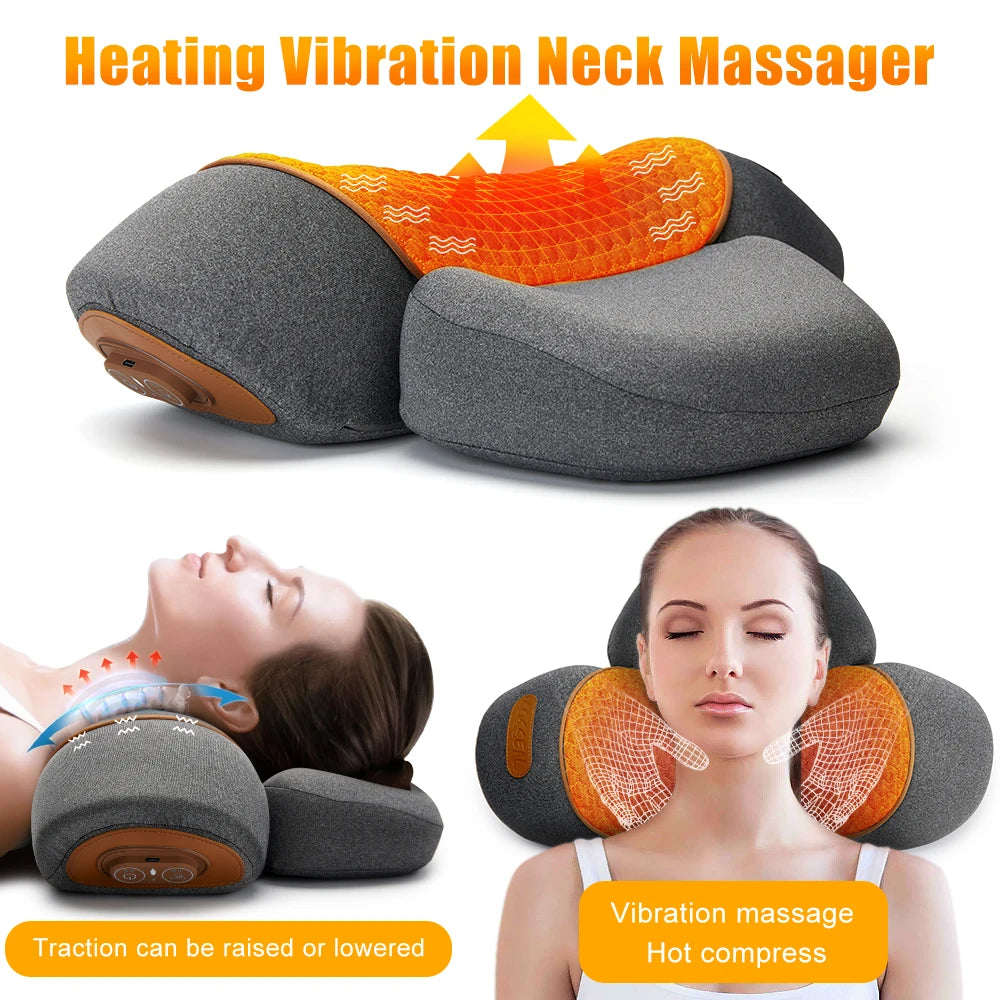 NEW Arrivals 3 Function Electric Neck Massager Cervical Pillow Hot Compress Vibration Massage Neck Traction Relax Pillow Spine Support Massager Pillow