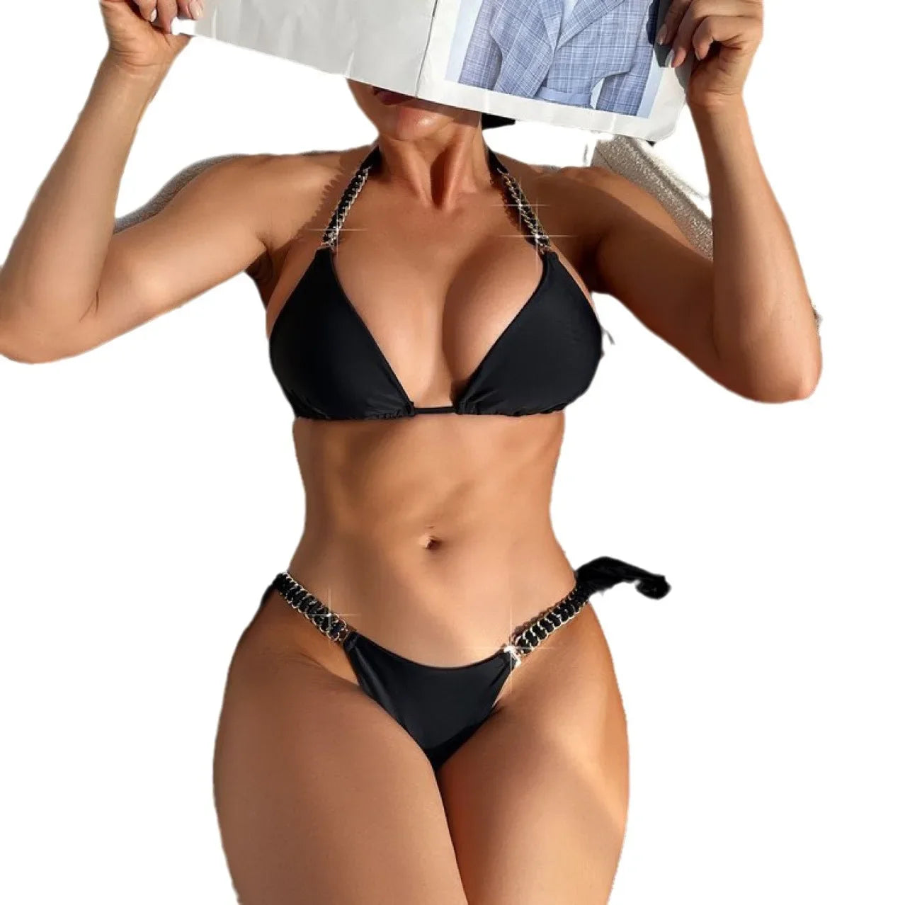 NEW S-XL Black Sexy Bikini Swimwear Strapless Ladies Swimsuit Two-Piece Set Attractive Beachwear Female Models Fashionable Poolside Outfit Ladies Sexy Beachwear