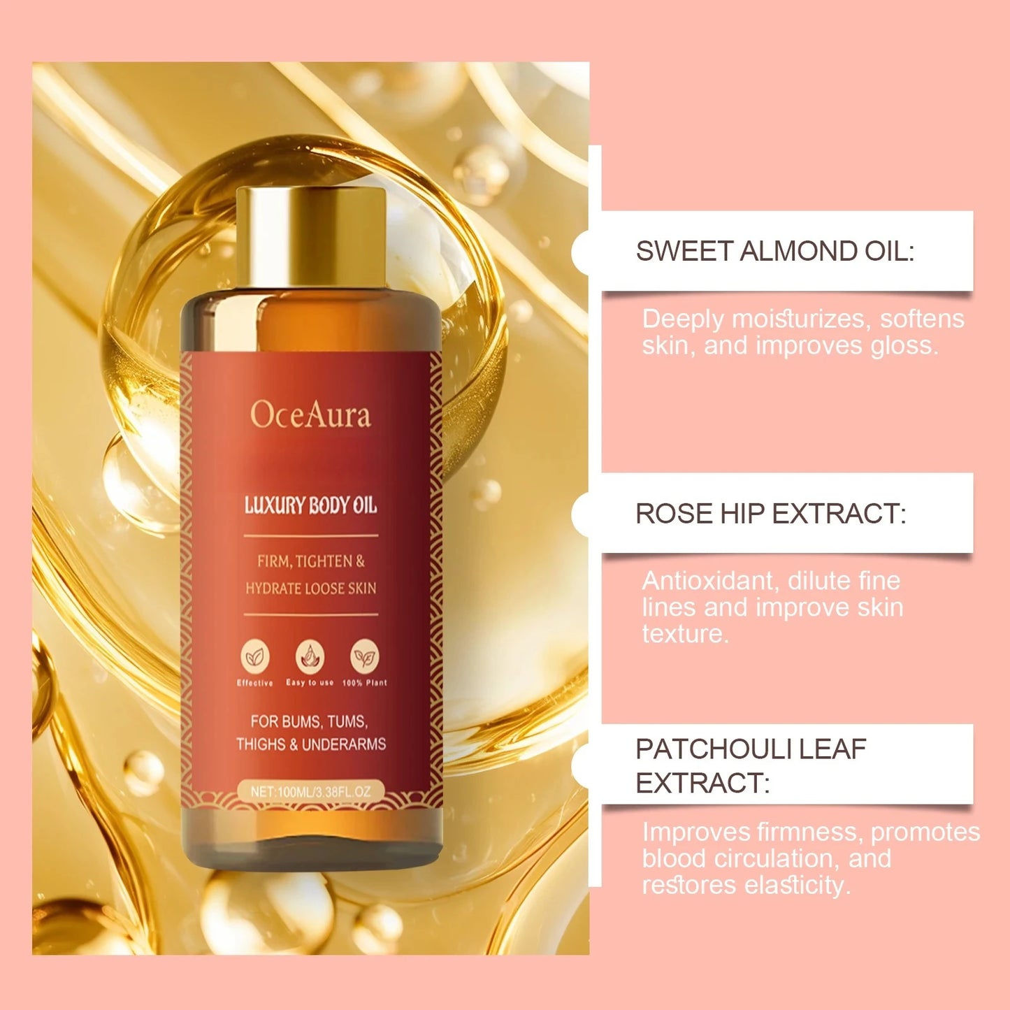 Firming Body Oil - Hydrating Moisturizer For Skin Elasticity, Nourishing Dry Skin, Lightweight Absorbing Luxury Body Skin Care Supplies