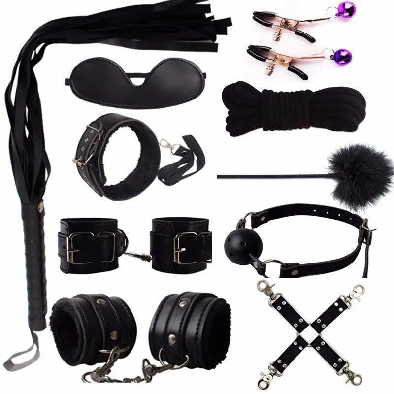 Role-playing 10 PCs BDSM Adult Sex Plush Cuff Lace up Drawstring Sexy Bedding Strap Couple Sex Toy Set Popular