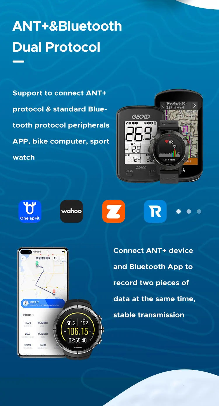 NEW 2PCS Set + HS500 Kit + CS600 Smart Cycling Speed and Cadence Sensor Bluetooth 5.0/ANT+ Dual-Mode Transmission Waterproof Bike Speed Sensor Bicycle Parts Accessories Sports Supplies