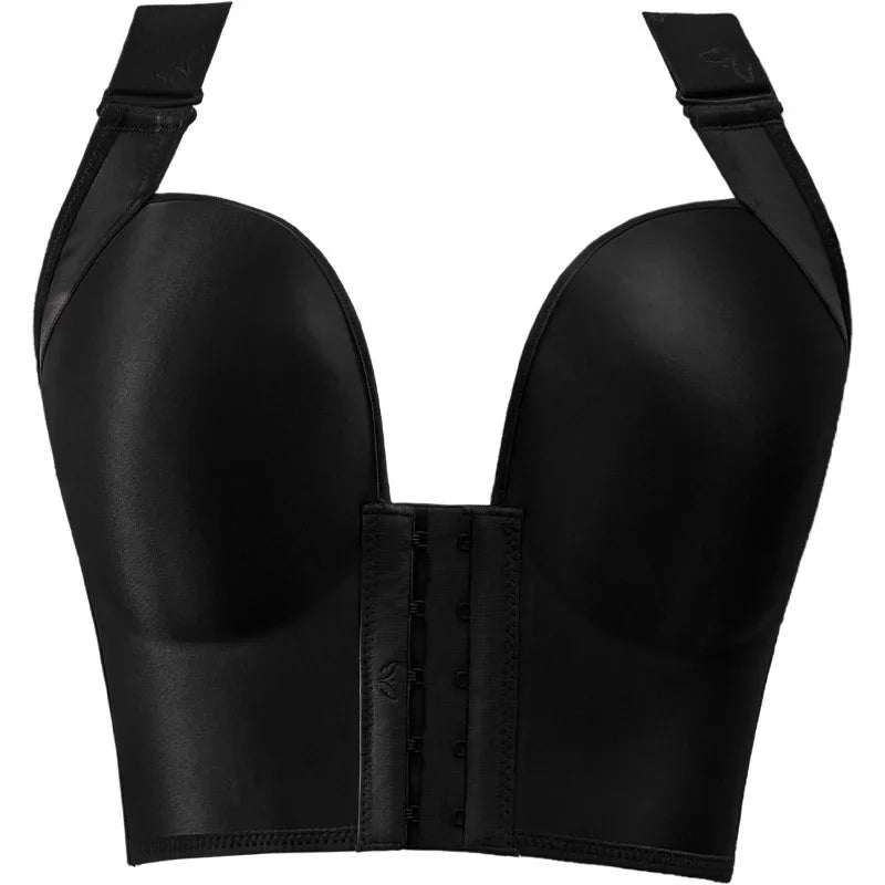 NEW Arrivals Plus Size 38(85)- 50(115) Pink/Black/Gray Colors Deep Cup Front Buckle Closure Bras Women's Hide Back Fat Full Coverage Underwear Wireless Thin Pad Luxury Shapewears