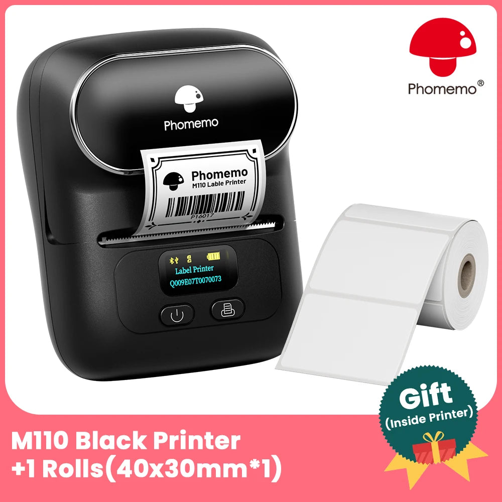 BRAND NEW Original PHOMEMO M110 Label Printer Mini Printer Thermal Label Maker Portable Labeling Machine for Business Barcode Cable School Home Office Business Thermal Printer Set