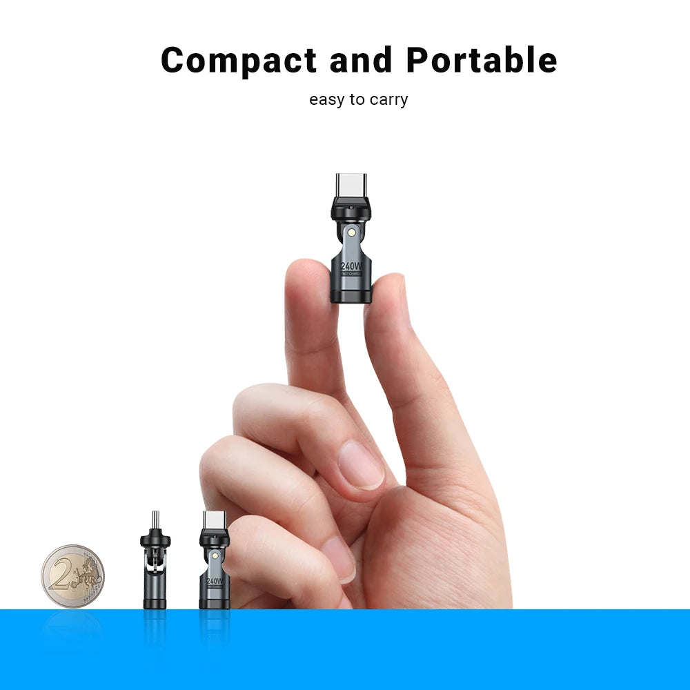 NEW PD240W USB C to Type C OTG Adapter 540 Rotation 5A Fast Charge Cable Converter for iPhone 16 MacBook Samsung Xiaomi Laptops Electronic Supplies