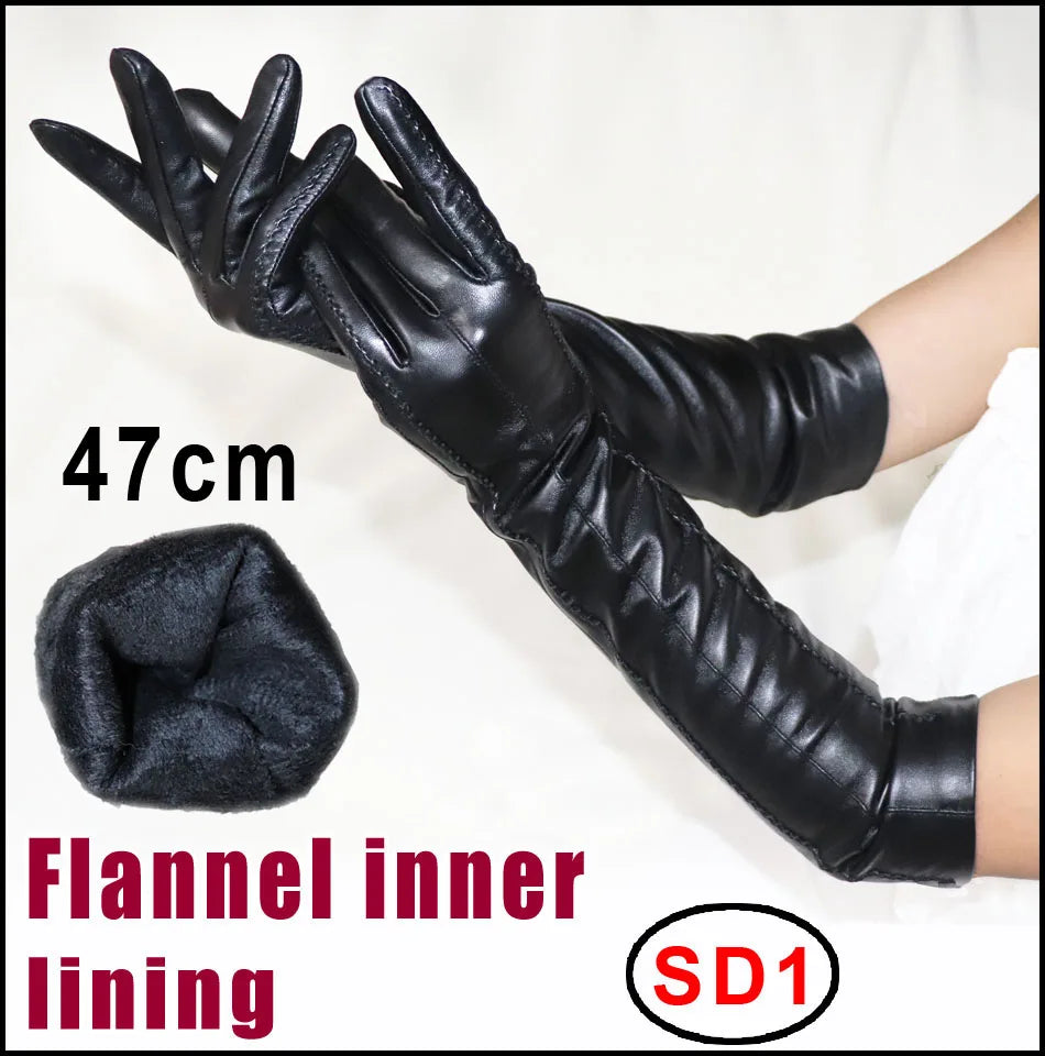 NEW Arrivals Genuine Real Leather Gloves 100% Sheepskin Long Gloves Women's Winter Warm Fleece Lining Over Elbow Arm Sleeves Color Ladies Fashion Apparel Accessories