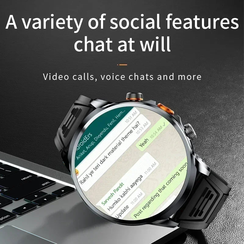 NEW Arrivals GPS Tracker Heart Rate Blood Pressure Multiple Sports Modes and Languages Android Adult Smart Watch 1.95 'AMOLED 8GB+128GB Storage 4G Full Network Google Play WIFI GPS Sim Card