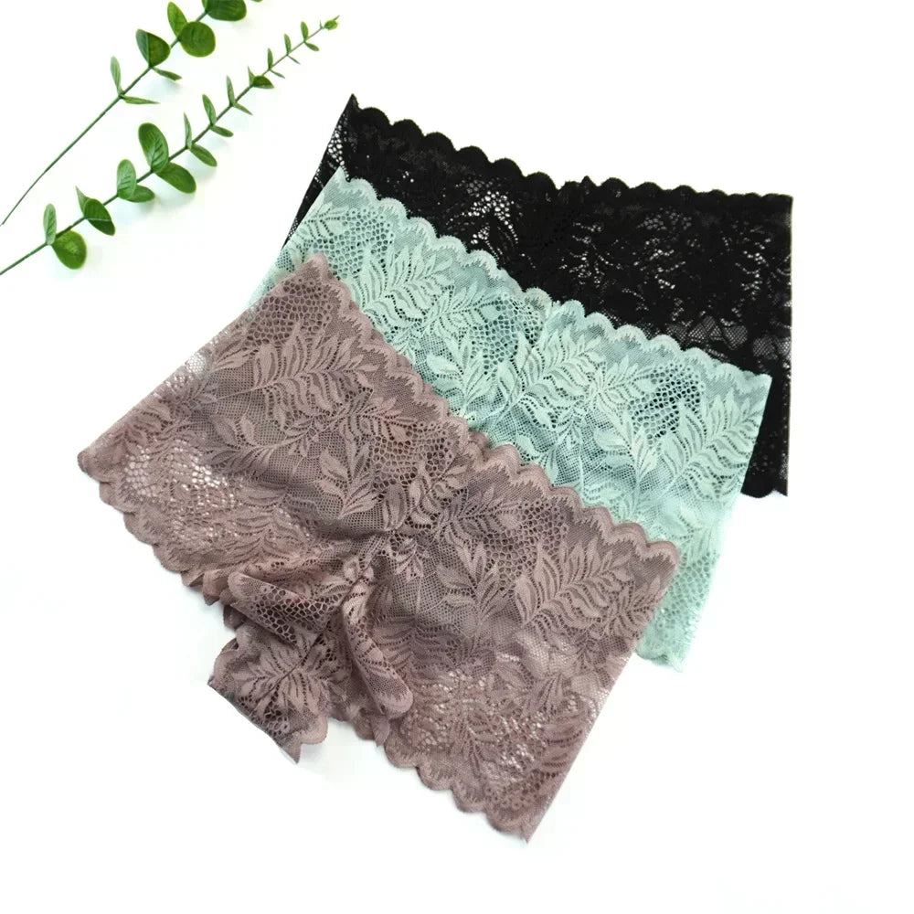 NEW Arrivals S-XL 3pcs Sexy Women Boyshorts Panties Plus Size Full Lace Boxer Seamless Mid Waist Transparent Mesh Shorts Female Underpants