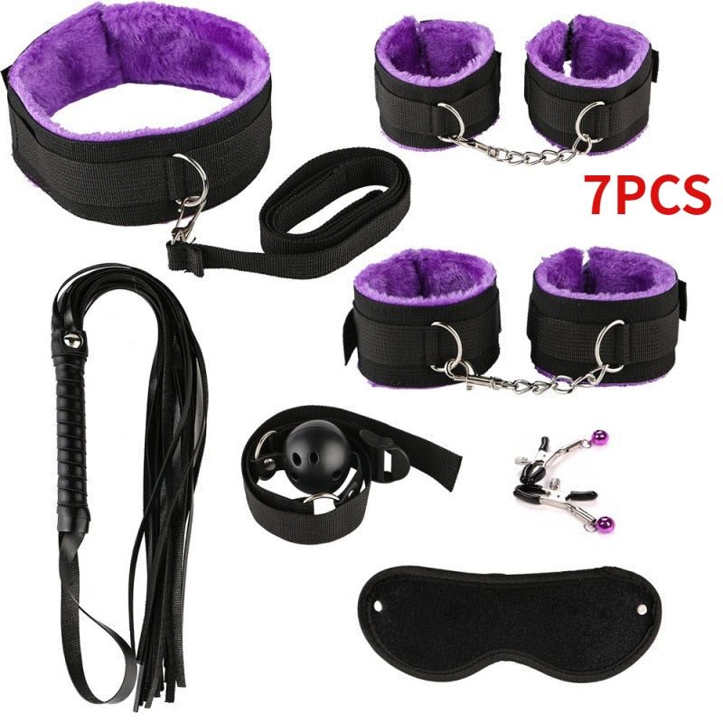 Sex Toy BDSM Kits Plush Sex Bondage Set Handcuffs Sex Games Whip Gag Nipple Clamps Sex Toys For Couples Exotic Accessories +18