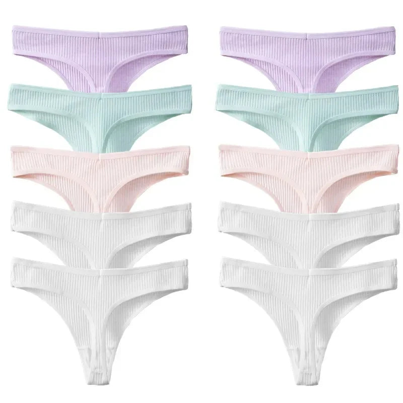 NEW Arrivals 10PCS/Set Sexy Women's Underwear G-Strings Cotton Striped Sports Panties Thongs Lingerie Comfortable Soft Ladies Underwear Sets