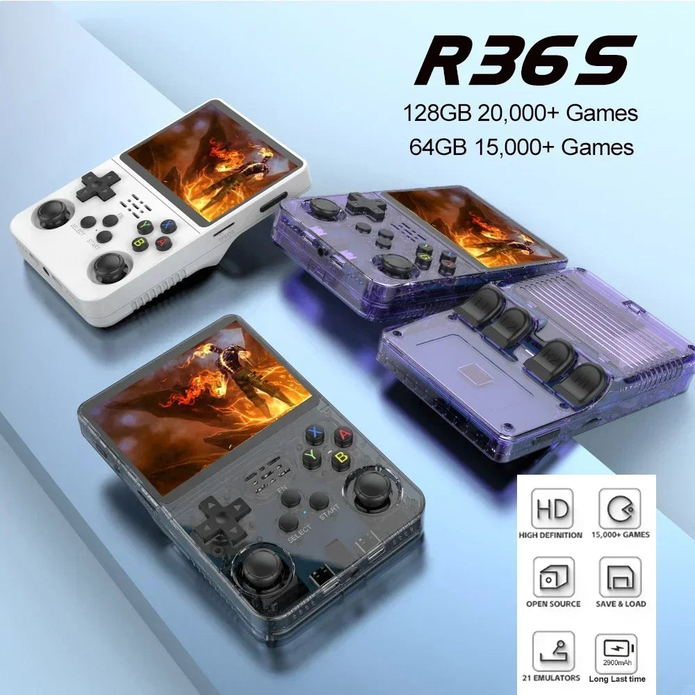 Open Source R36S 15.000 Games Retro Handheld Video Game Console Linux System 3.5 Inch IPS Screen Portable Pocket Video Player 64GB 128G Games Electronics Accessories Supplies Video Games Devices Products
