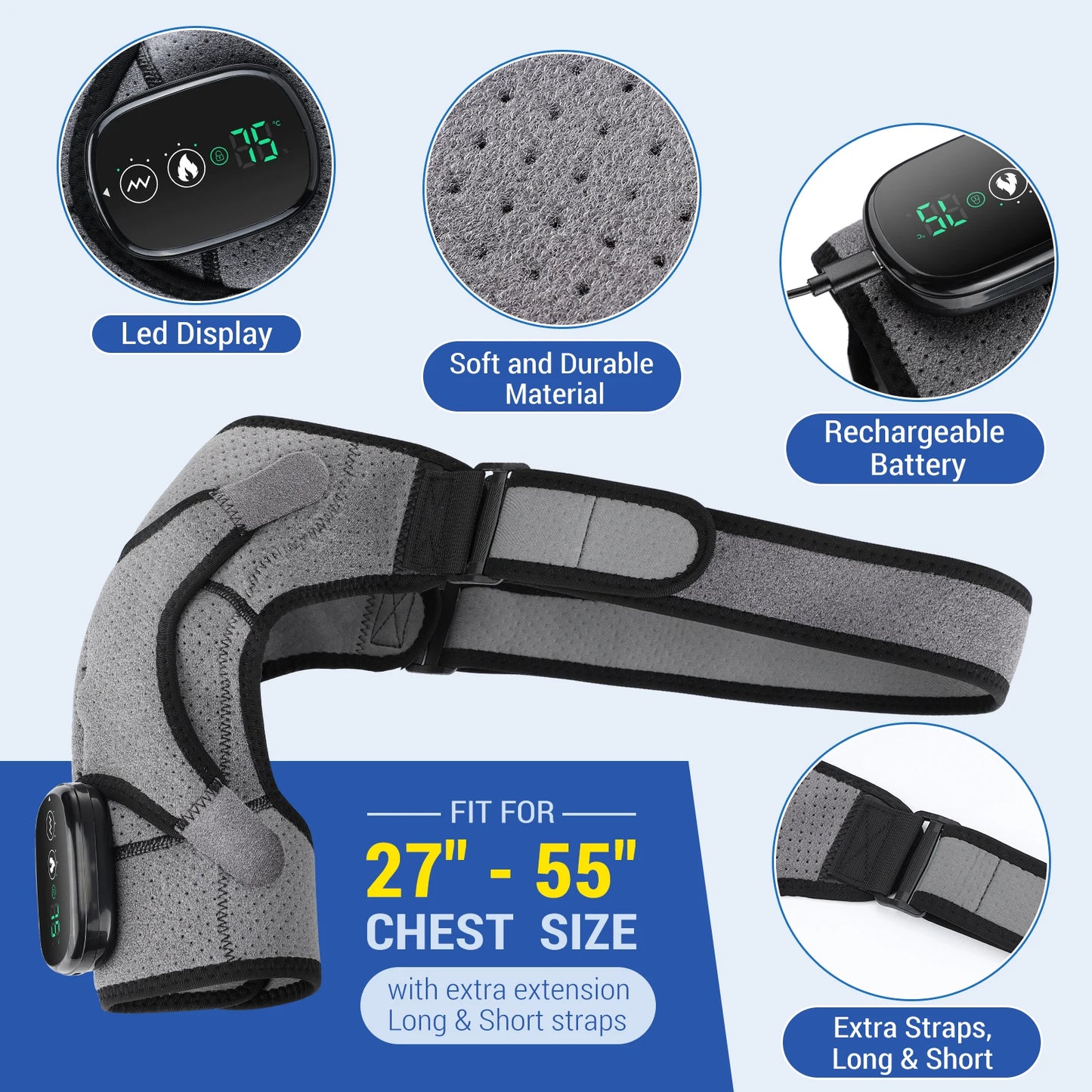 NEW Arrivals Black/Gray Color Electric Heating Shoulder- Knee Massage Brace Belt Thermal Vibrator Shoulder Temperature Massage Support Pad Sports Pain Relief Instrument Health Care Supplies
