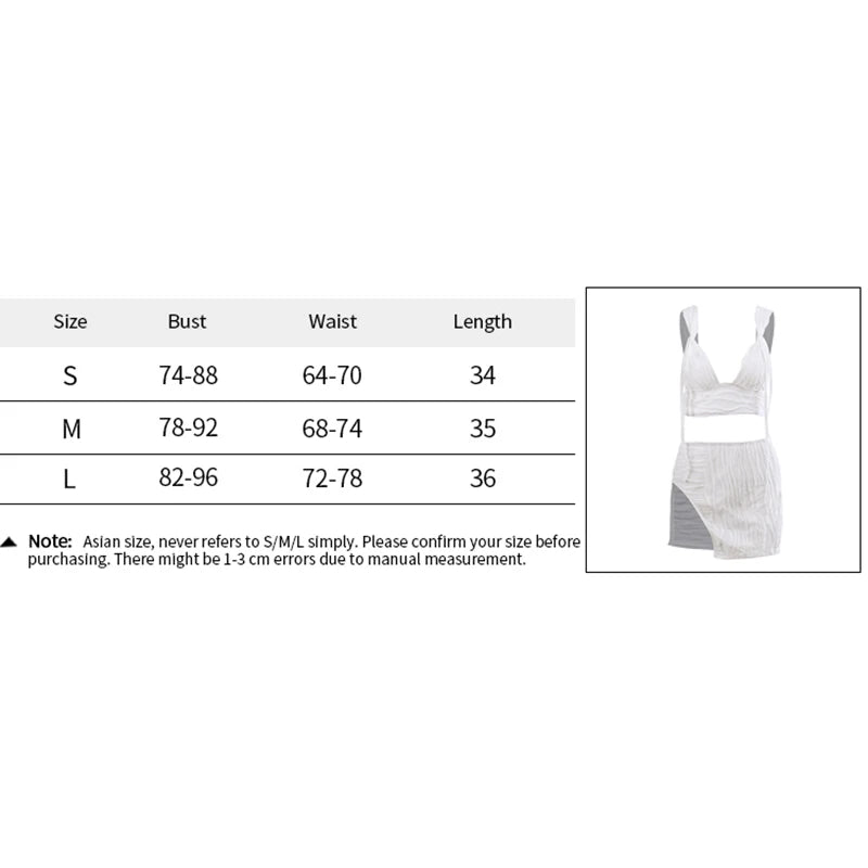 NEW 2PCS White Set Summer Women Sexy Skirts Clothes Outfit Sets Fashion Female Clubwear Sleeveless Backless Bandage Vest Irregular Ruched Skirt + Top Girls Sexy Streetwear Suit