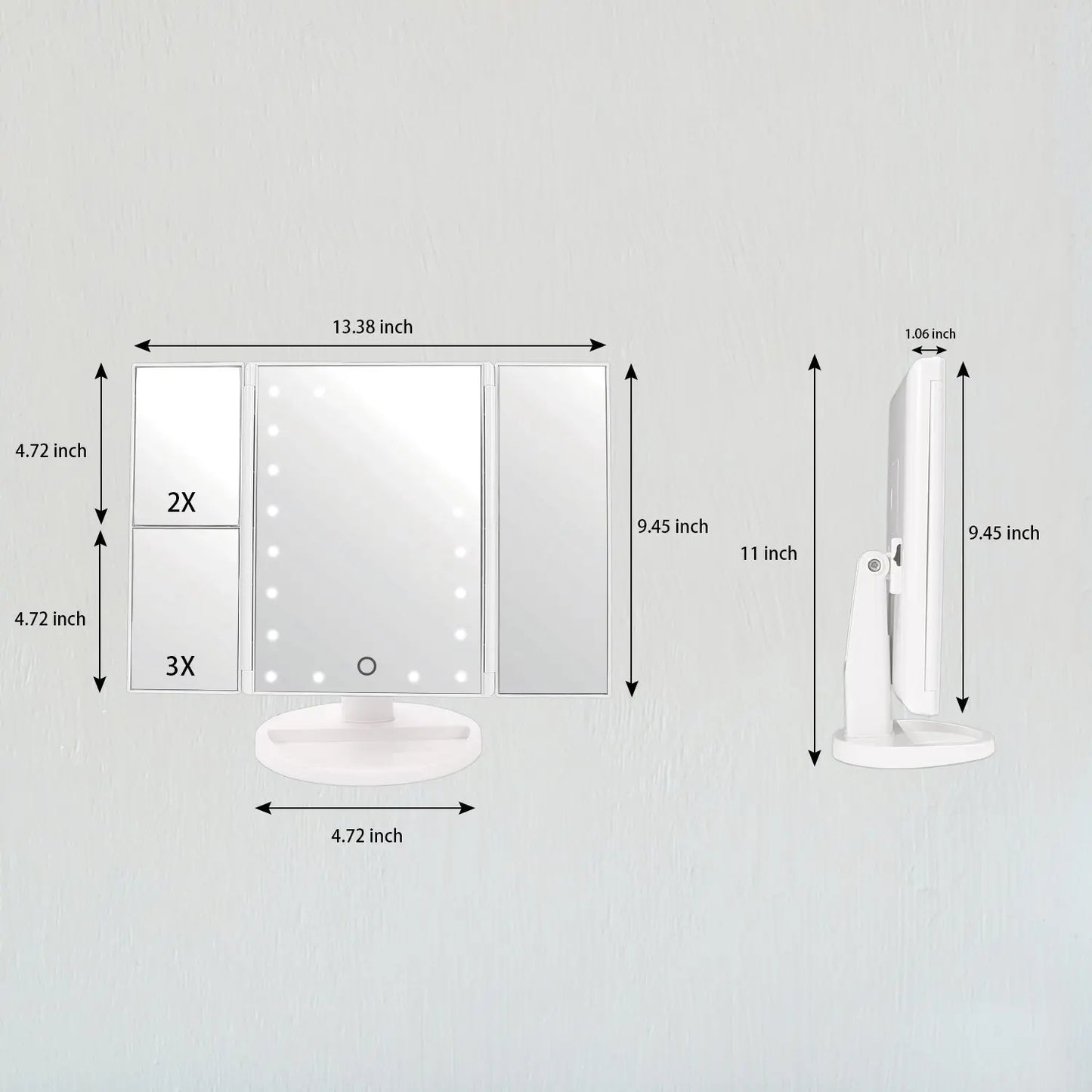 22 LED Light Vanity Mirror 1/2/3X Magnifying Cosmetic 3 Folding Makeup Mirrors 180 Rotation Stepless Dimmer Beauty Table Mirrors