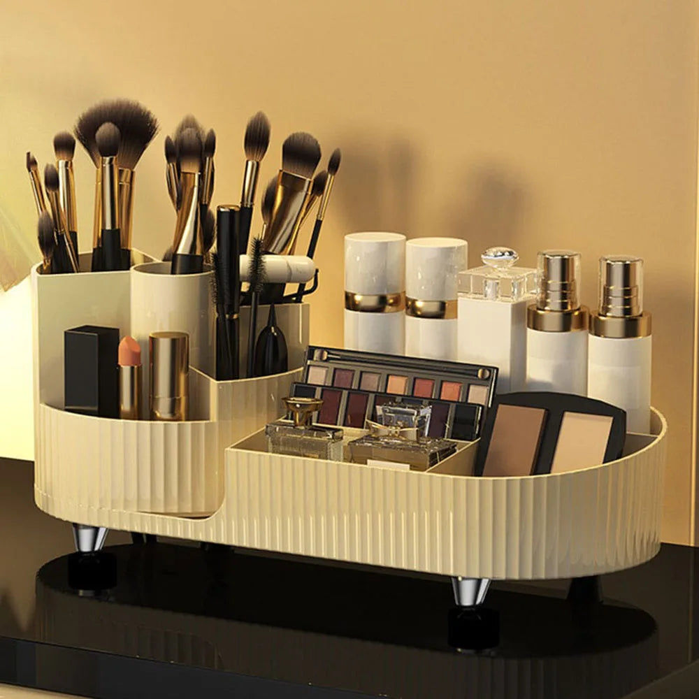 360* Rotating Makeup Organizer with Rotating Base and Divided Compartments for Lipsticks and Skincare Products