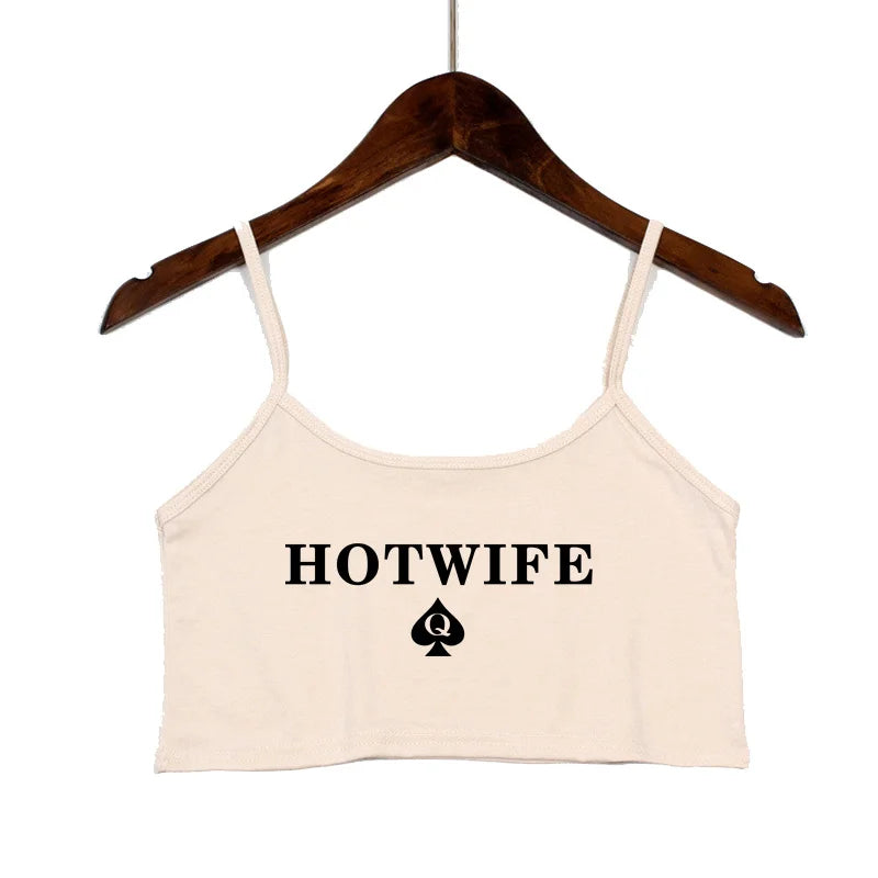 NEW Arrivals Fashion Women's Sexy Elastic Cotton Camis HOT WIFE-PROUD TO BE A HOTWIFE Female Sexy Crop Top Sleeveless Short Girls Tank Top Beach Bar Women Summer Streetwear Clothes