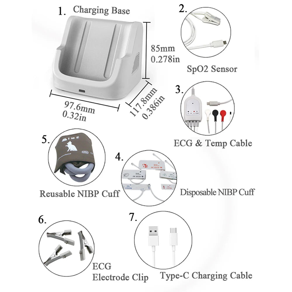 AM6200 Cancer Detector Cardiac Veterinary Handheld Vital Signs Monitor Animal Bluetooth APP Patient Monitor SPO2/HR/Temp/ECG/RR/NIBP Medical Equipment