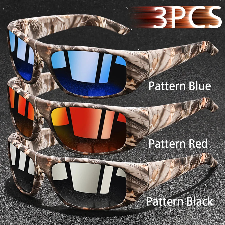 NEW Arrivals 3PCS Set Fashion Vintage Fishing Cycling Sports Sunglasses Men Women Running Mountaineering Sport Man Sun Glasses UV400 Eyewear