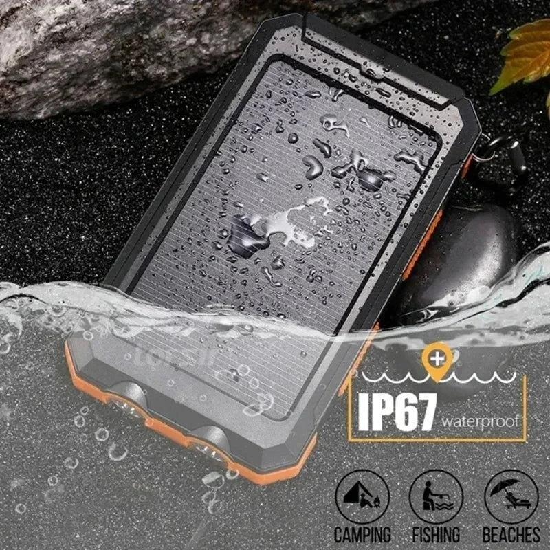 Lenovo 200000mAh Solar Power Bank Outdoor Camping Portable Charger Powerbank Waterproof External Battery Charging with LED Light
