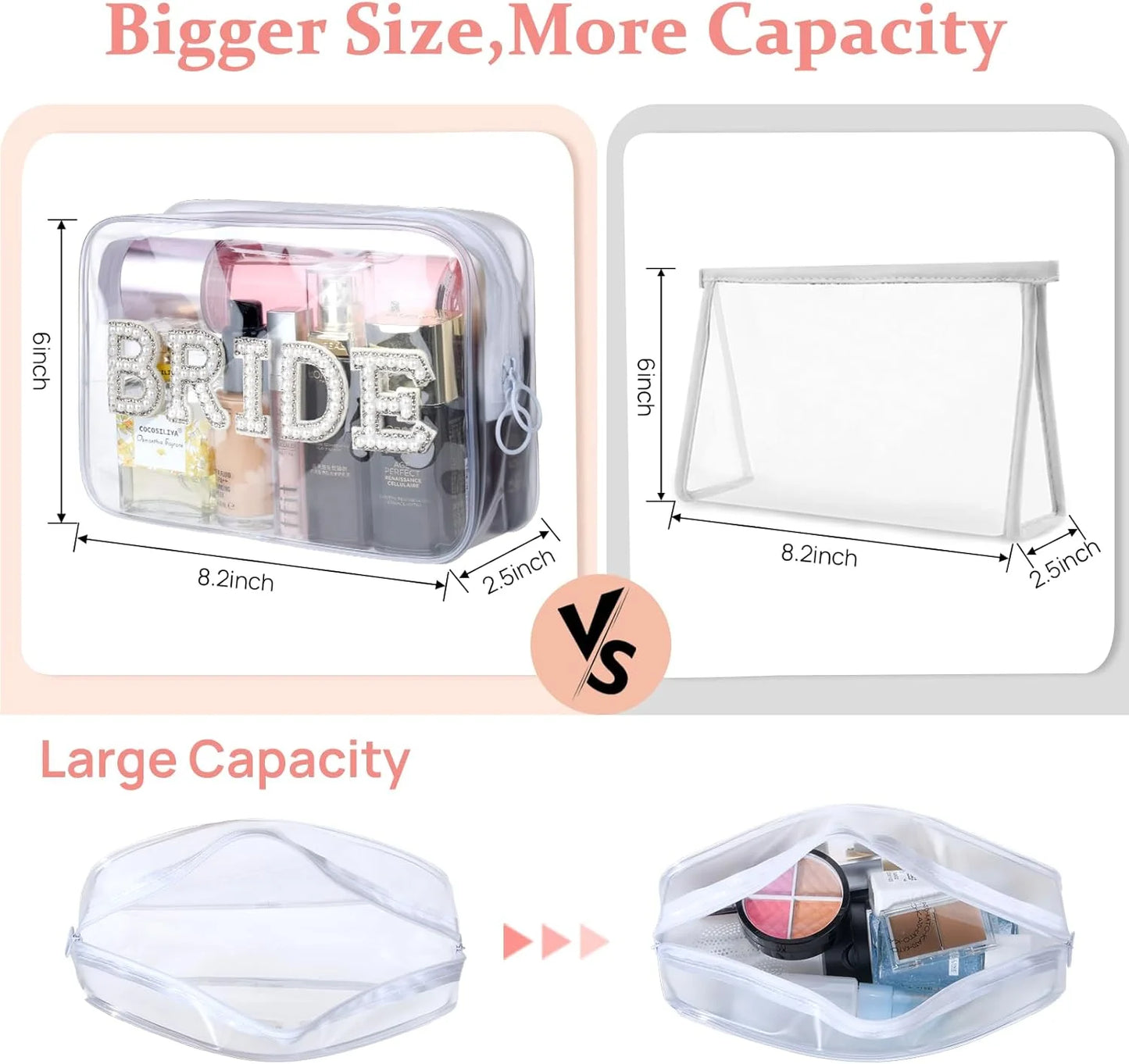 NEW Arrivals Bride Pearl Letter Clear Makeup Bag Bridal Shower Gifts MRS Cosmetic Bag Wedding Bachelorette Party Supplies Swim Waterproof Bags