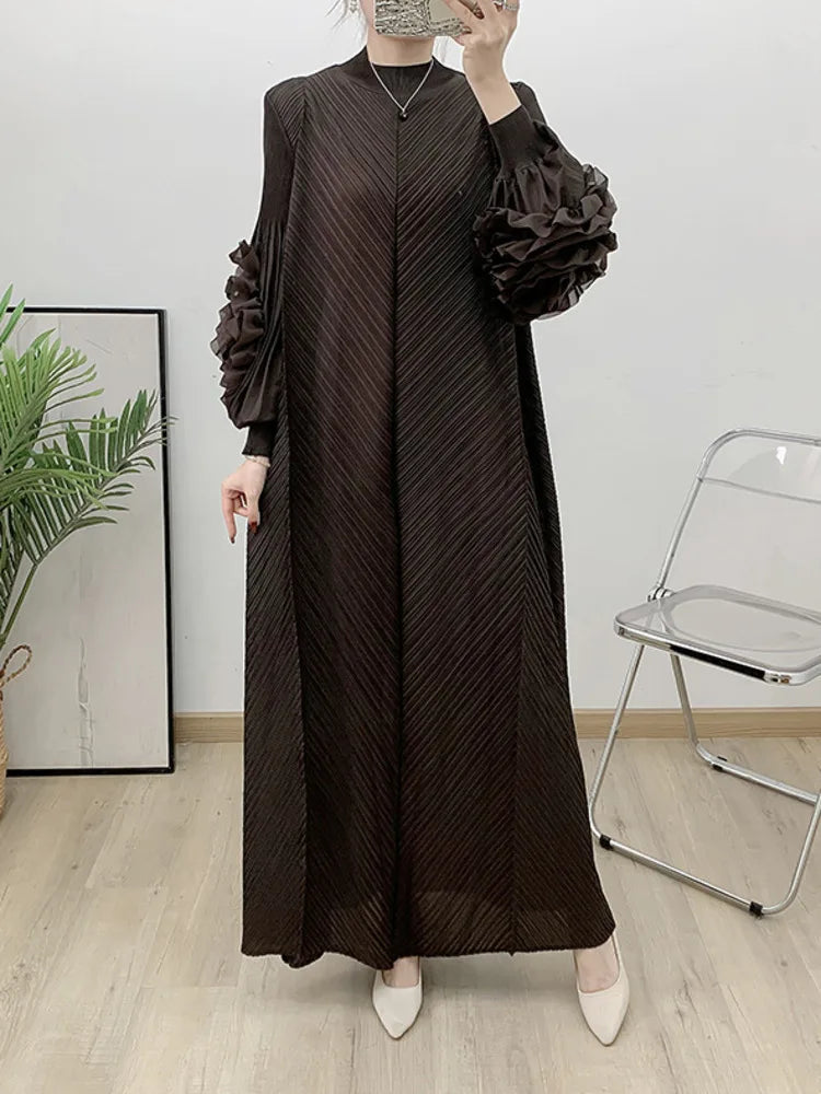 NEW Arrivals UK Size 4 Colors Pleated Dress For African Women Flower Sleeves Female Sunday Church Evening Party Wedding Guest Elegant Clothing Trendy New Ladies 2DB1827