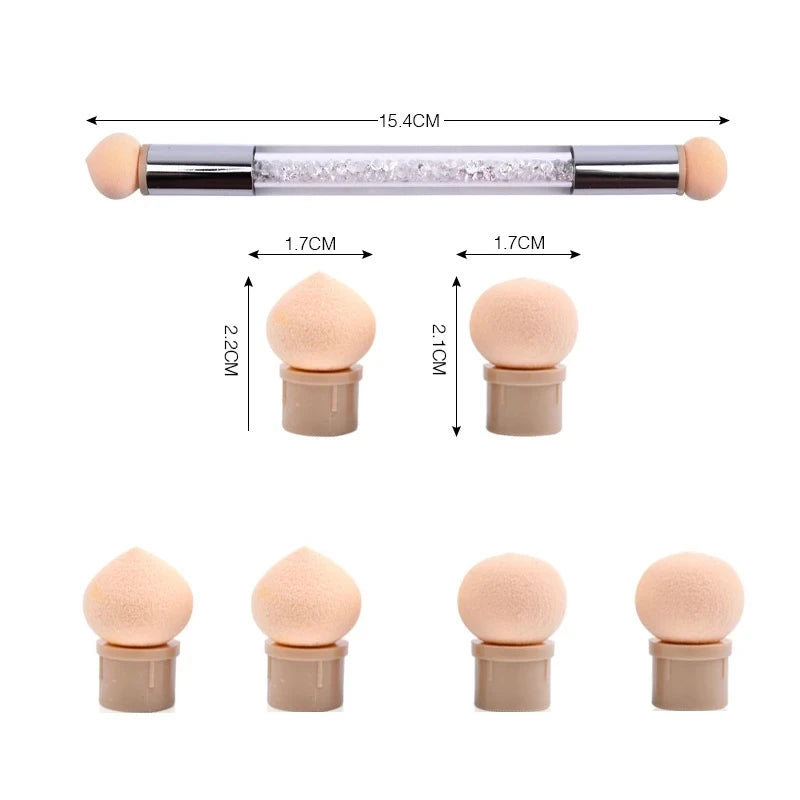 Double-ended Gradient Shading Pen Dotting Brush Head Sponge Rhinestone Handle Nail Art Painting Tool Nail Art Brush