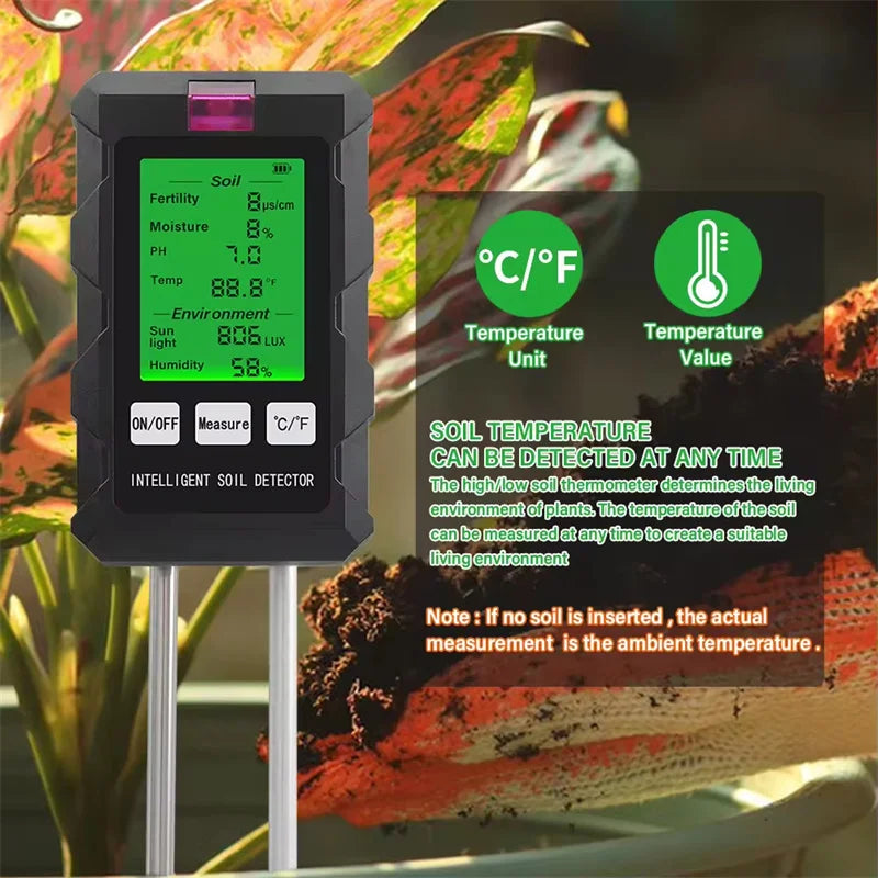 NEW Arrivals 6 In 1 Soil Tester Soil Fertility PH Temperature Humidity Sunlight Air Moisture Detector Gardening Soli Analyzer Soil Tester Home Garden Supplies
