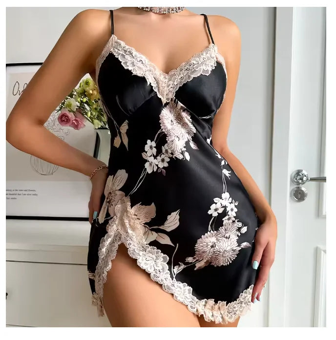 NEW Arrivals S-XL 10 Colors/Patterns Sexy Backless Mini Female Silk Nightgown Lingerie Summer Chemise Sleepwear Suspender Nightdress White Satin Lace Home Wear Loungewear