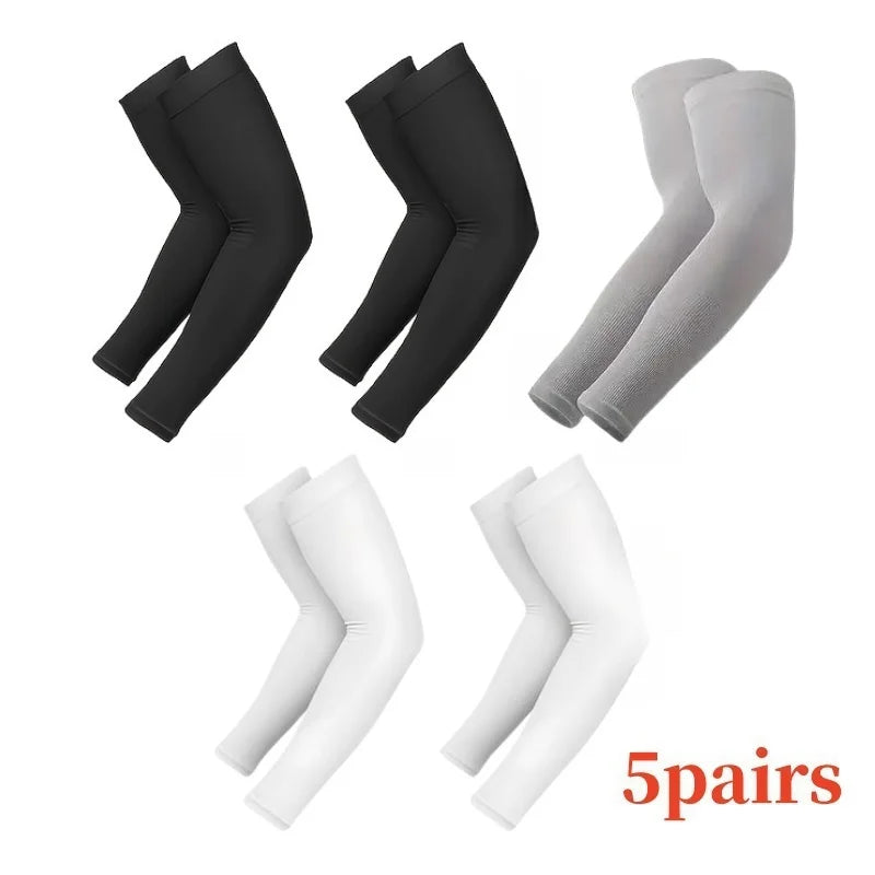 NEW Arrivals 5 Pairs of Breathable Sun Protection Arm Sleeves, Universal UV Protection Glove Sleeves for Men and Women, Outdoor Running Cycling Sports Apparel Accessories