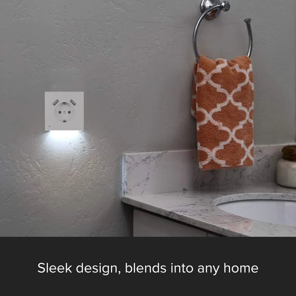 NEW Arrivals USB Wall Socket With Sensor Night Light Double USB 5V2A EU Standard Phone Charger XJ10-01 Office Home Bedroom Living Room Lighting Supplies