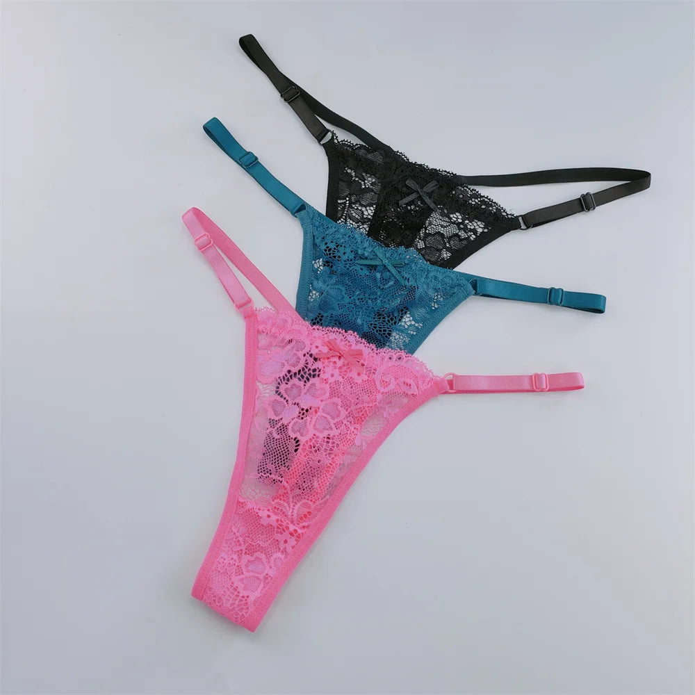 NEW Arrivals 3PCS Set Lace Thongs Women Lace Low Waist Panties Sexy Transparent Underwear Fashion Breathable G-String Ladies Intimates Lingerie