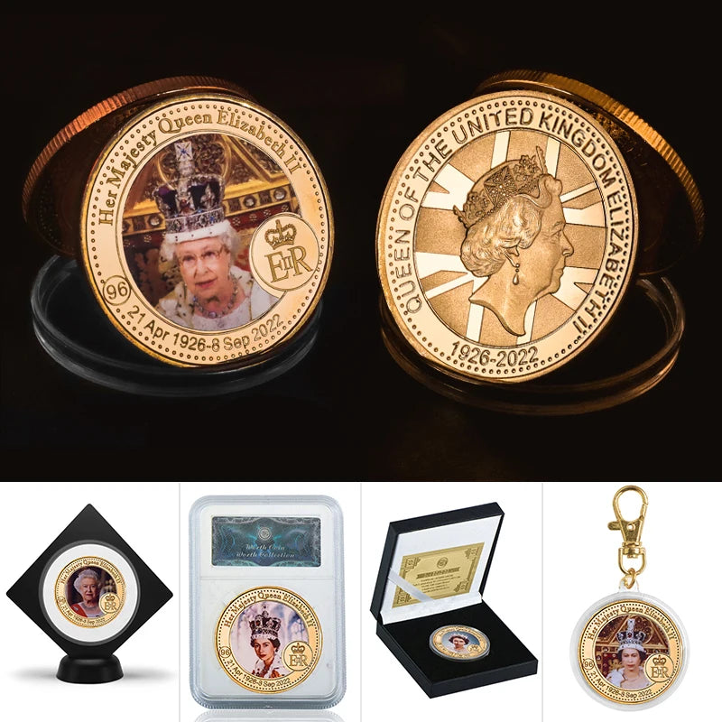 1926-2022 Queen Elizabeth II Commemorative Coin Set 8 Designs in Coin Holder UK Royal Family Challenge Coin Collectible Gift
