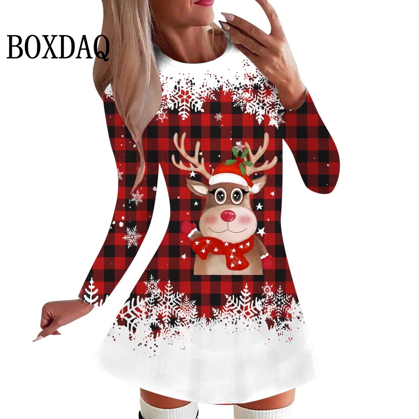 NEW Arrivals Christmas New Year Eve Elk Dress S-3XL 5 Types Women Christmas Snowflake Dress Winter Warm Long Sleeve A-Line Mini Dresses Xmas Holiday Party Clothes Ladies Streetwear Girls Casual Fashion Clothing Supplies