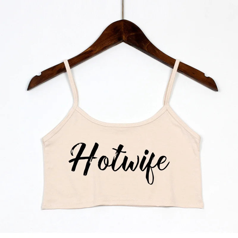 NEW Arrivals 4 Colors Women's Sexy Elastic Cotton Sleeveless Short *HOT WIFE* Sexy Crop Top New Fashion Summer Beach Bar Tank Top Women Streetwear Clothes