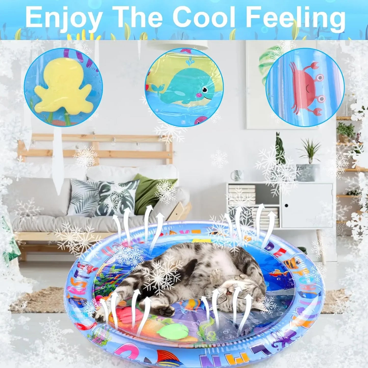 NEW Arrivals 10PCS Set 3 Styles 100CM Water Sensory Play Mat Thickened Inflatable Water Mat For Cat And Dog Pet Playmat With Fish Sea Ocean Theme Sensory Water Toys Pets Supplies