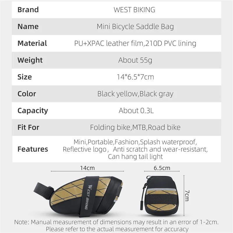 NEW Arrivals Mini Bicycle Saddle Bag Waterproof Storage Tail Rear Pouch Accessory Kit Tool Reflective MTB Road Bicycle Bag Accessories Sports Supplies